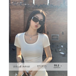 三色可选 短袖 MULVAN 圆领修身 正肩显瘦上衣 t恤女新款 基础短款