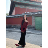 上衣 t恤女宽松显瘦春秋设计感气质露肩针织衫 MULVAN 斜肩长袖