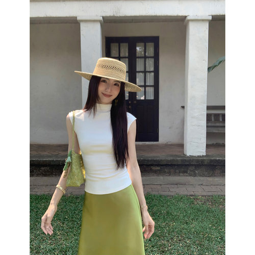 MULVAN 末路狂花 半高领针织T恤女修身外穿无袖紧身辣妹背心上衣