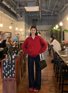 MULVAN 深蓝色复古阔腿牛仔裤女秋冬新款高腰显瘦宽松休闲拖地裤