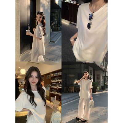 MULVAN 入夏呼吸感 慵懒风雪花肌理短袖T恤女薄款宽松休闲上衣夏