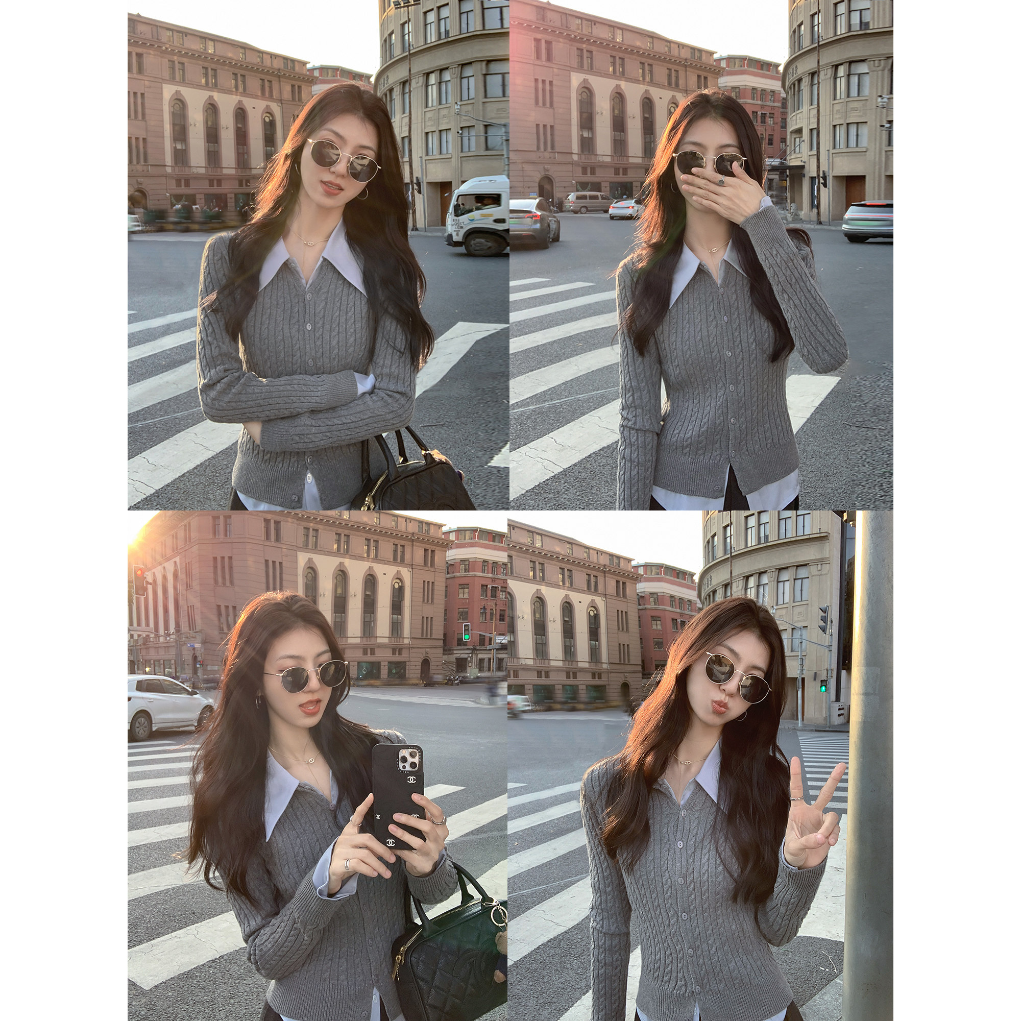 MULVAN【现货7折】麻花毛衣开衫女修身百搭针织衫内搭短款上衣