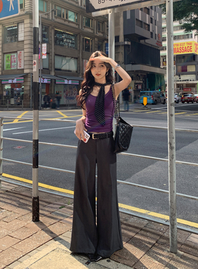 MULVAN 掐腰裤|拉长比例微喇阔腿裤女宽松直筒休闲西装拖地裤子