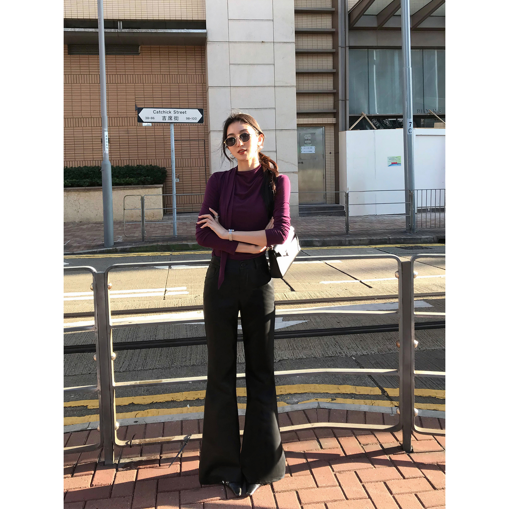 MULVAN 酷飒女主 复古黑色微喇pu皮裤女高级感直筒休闲显瘦喇叭裤