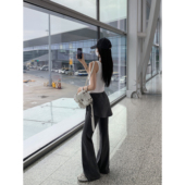 巨显腿直 假两件系带微喇叭裤 女夏季 MULVAN 显瘦显腿长休闲瑜伽裤