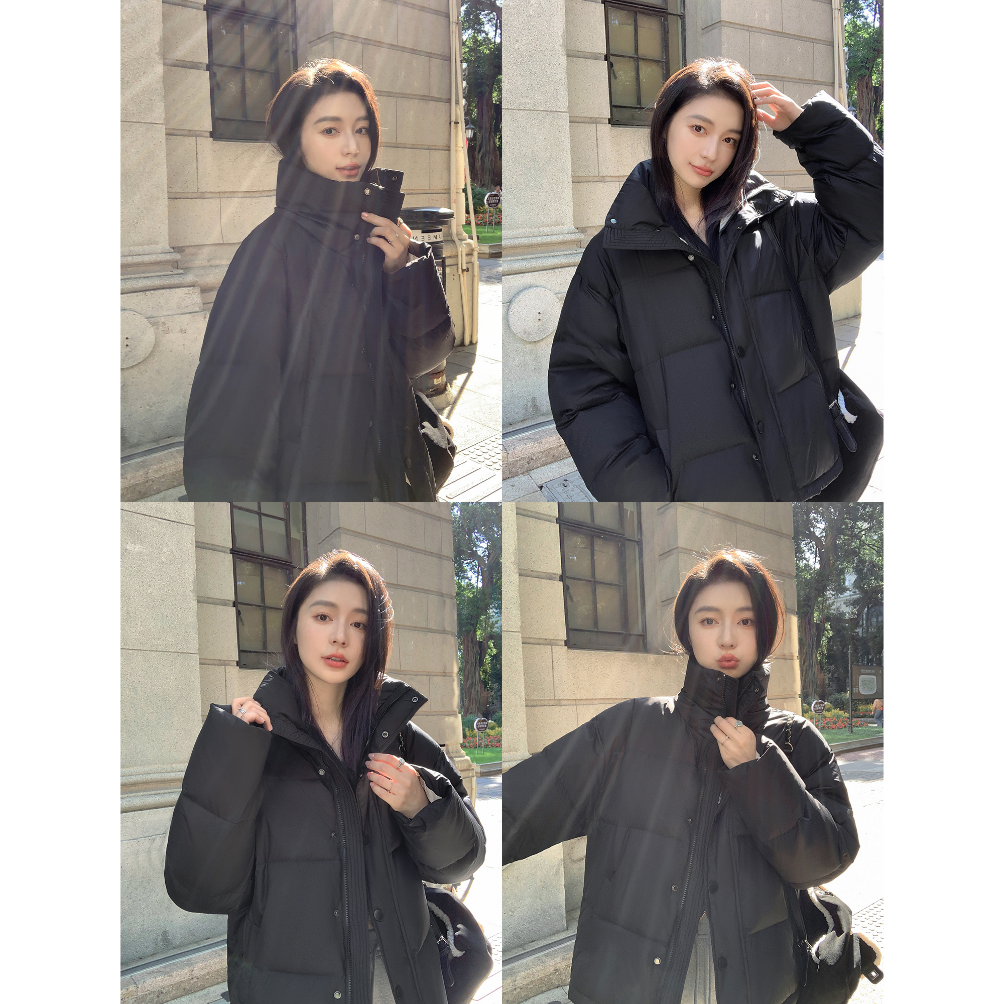 MULVAN黑色立领白鸭绒羽绒服女冬季新款保暖宽松面包服短外套
