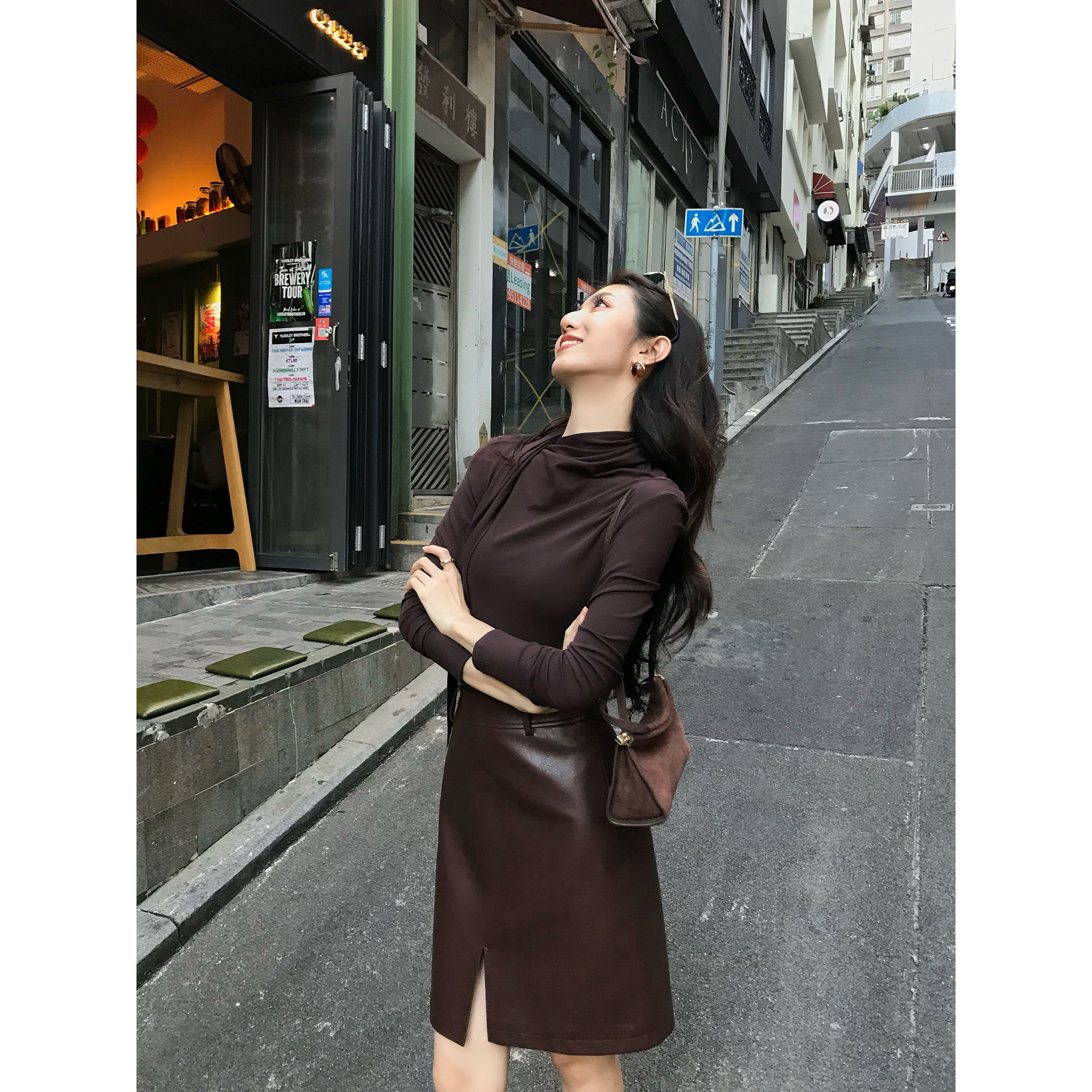 气质围脖领针织衫飘带修身内搭