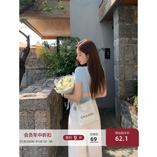 MULVAN 显瘦别致心机露背上衣 蓝色u领短袖 T恤女夏设计感小众修身