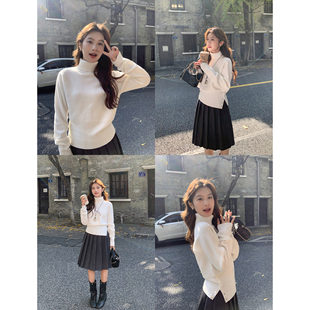 毛衣女设计感收腰显瘦针织打底衫 气质高领蝙蝠袖 松岛冬日 MULVAN