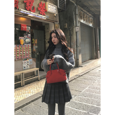 A字版型格子百褶裙英伦学院风