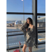 宽松慵懒风松紧腰抽绳运动热裤 MULVAN灰色针织休闲卫裤 女短款