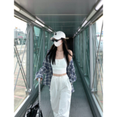 长袖 女韩系休闲宽松上衣薄款 防晒外套 蓝白撞色格子衬衫 MULVAN