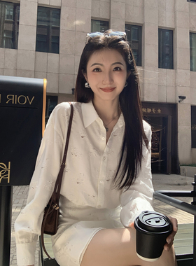 MULVAN 南洋千金 法式浪漫白色翻领衬衫裙女设计感长袖包臀连衣裙