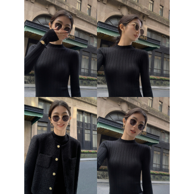 半高领高回弹长袖毛针织衫