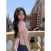 圆领露背短袖 MULVAN 美背狙击 T恤女夏小心机蝴蝶结系带纯欲上衣