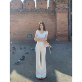 女抽绳显高显瘦直筒喇叭卫裤 MULVAN 辣妹修身 微喇休闲裤 拿手版 型