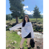 白色字母印花宽松长袖 t恤女春季 韩版 MULVAN 休闲内搭打底衫 上衣