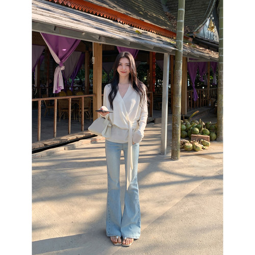 微喇牛仔裤直筒修身弹力喇叭长裤