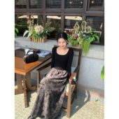 MULVAN 气质丝绒裙 针织连衣裙女高级感修身 现货6.5折 黑色长袖