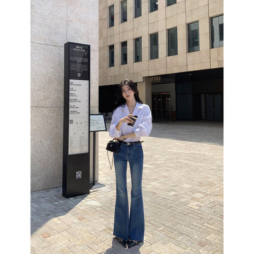 复古喇叭牛仔裤修身显瘦