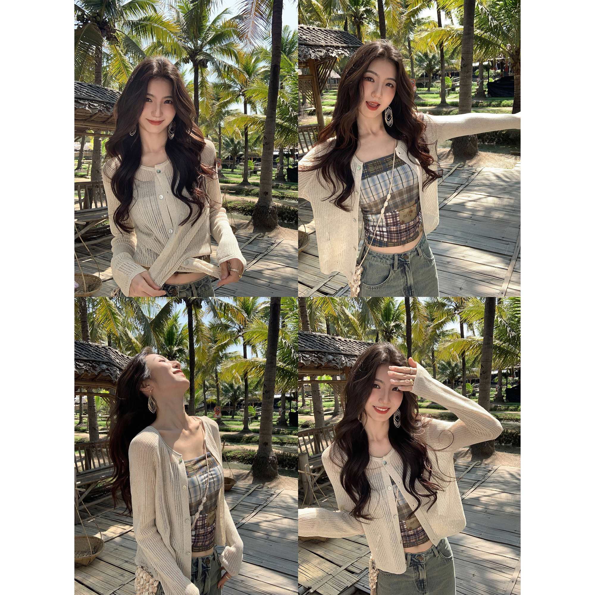 MULVAN 白茶月光 镂空莱赛尔防晒针织开衫女薄款空调罩衫小外套