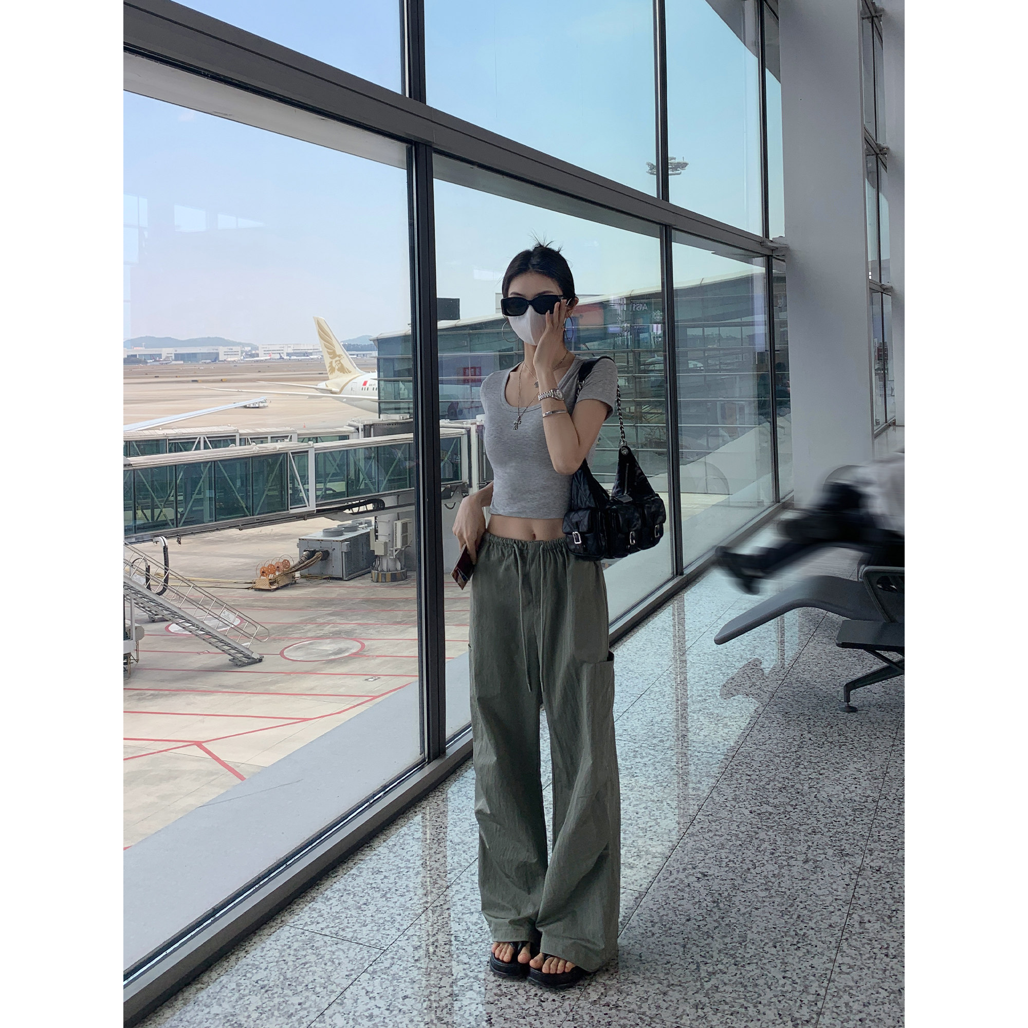 MULVAN 降落伞工装裤|港风松紧腰束脚直筒显瘦裤女宽松休闲长裤子,女装/女士精品,休闲裤,淘宝优惠券,粉丝福利购,淘宝优惠卷