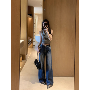 MULVAN【现货7.5折】亮片荡领挂脖背心女设计感露背短款无袖上衣