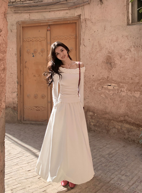 MULVAN 月光白绸 法式花苞半身裙女设计感a字裙遮跨显瘦蓬蓬伞裙