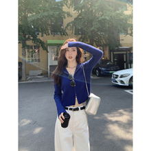 MULVAN  全色自留！双拉链连帽针织衫女竖纹韩系短款宽松外套上衣