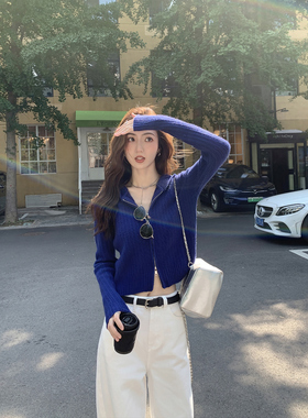 MULVAN【现货7折】 全色自留 双拉链连帽针织衫女韩系外套上衣