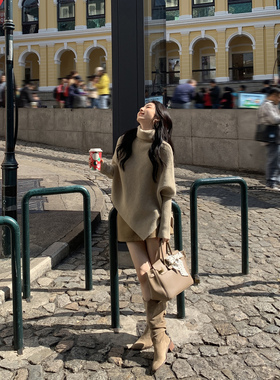 MULVAN 设计感高领毛衣女秋冬新款宽松不规则小众蝙蝠袖斗篷上衣