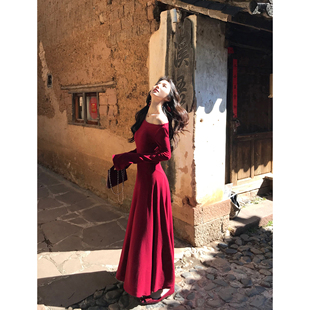 针织连衣裙女气质修身 MULVAN 黑色喇叭袖 领型 显瘦内搭长裙 三穿式