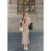 气质半高领针织连衣裙女修身 MULVAN 温柔静奢 打底鱼尾中长包臀裙