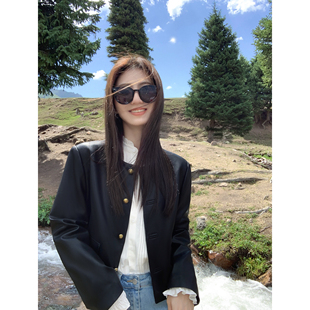 MULVAN 黑色pu皮衣短外套女秋冬高级感复古气质上衣 现货7折