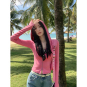 MULVAN 抽绳连帽上衣女双头拉链设计感收腰显瘦短款 小外套上衣