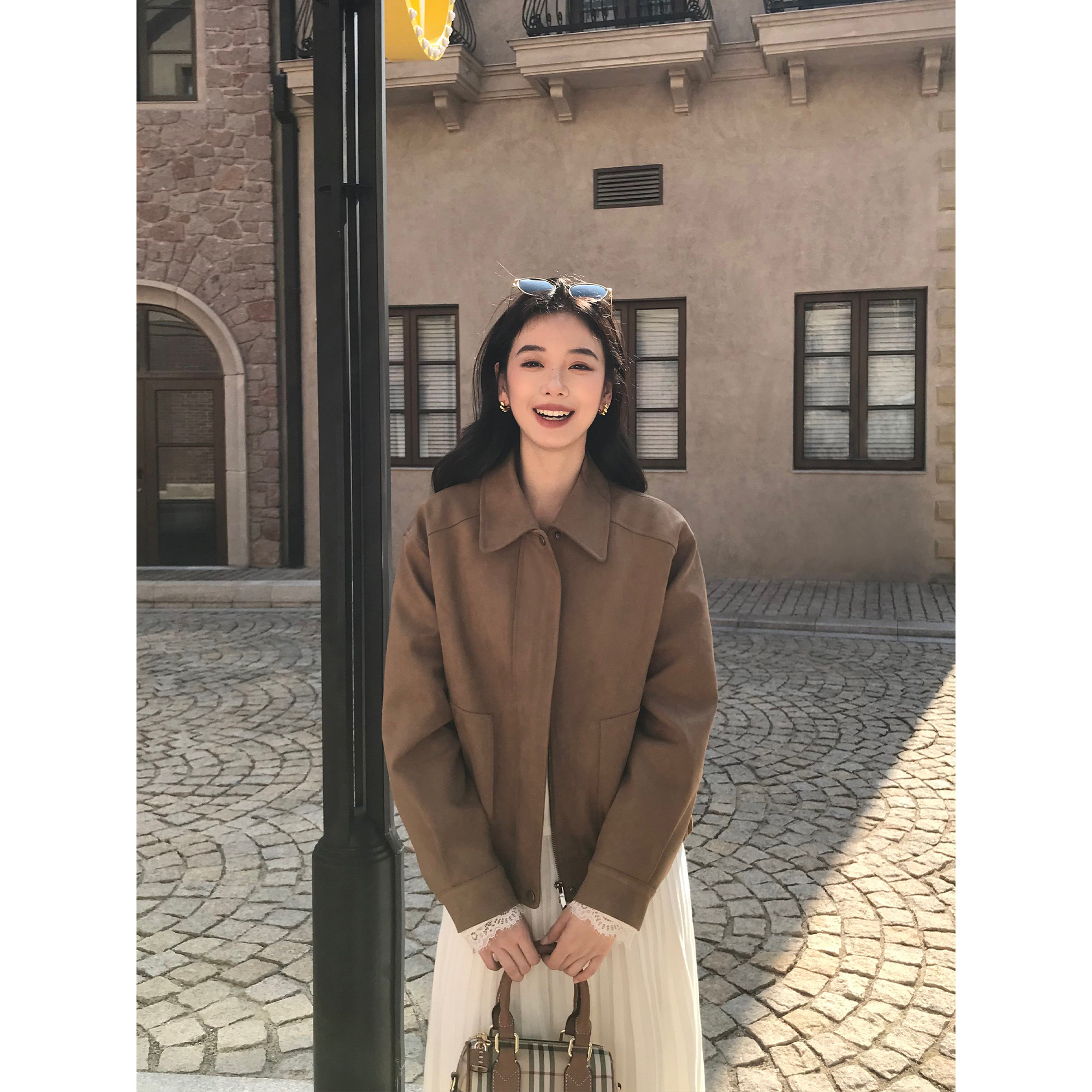 MULVAN 【现货8折】布朗尼日落 复古绒面翻领休闲夹克女短外套,女装/女士精品,短外套,淘宝优惠券,粉丝福利购,淘宝优惠卷