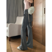 MULVAN 夏 女抽绳直筒显瘦喇叭裤 长腿DNA 假两件拼接屁帘休闲长裤