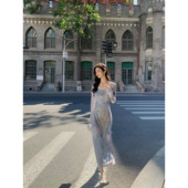 MULVAN 收腰显瘦高级感长裙 印花连衣裙女秋新款 现货7折 长袖