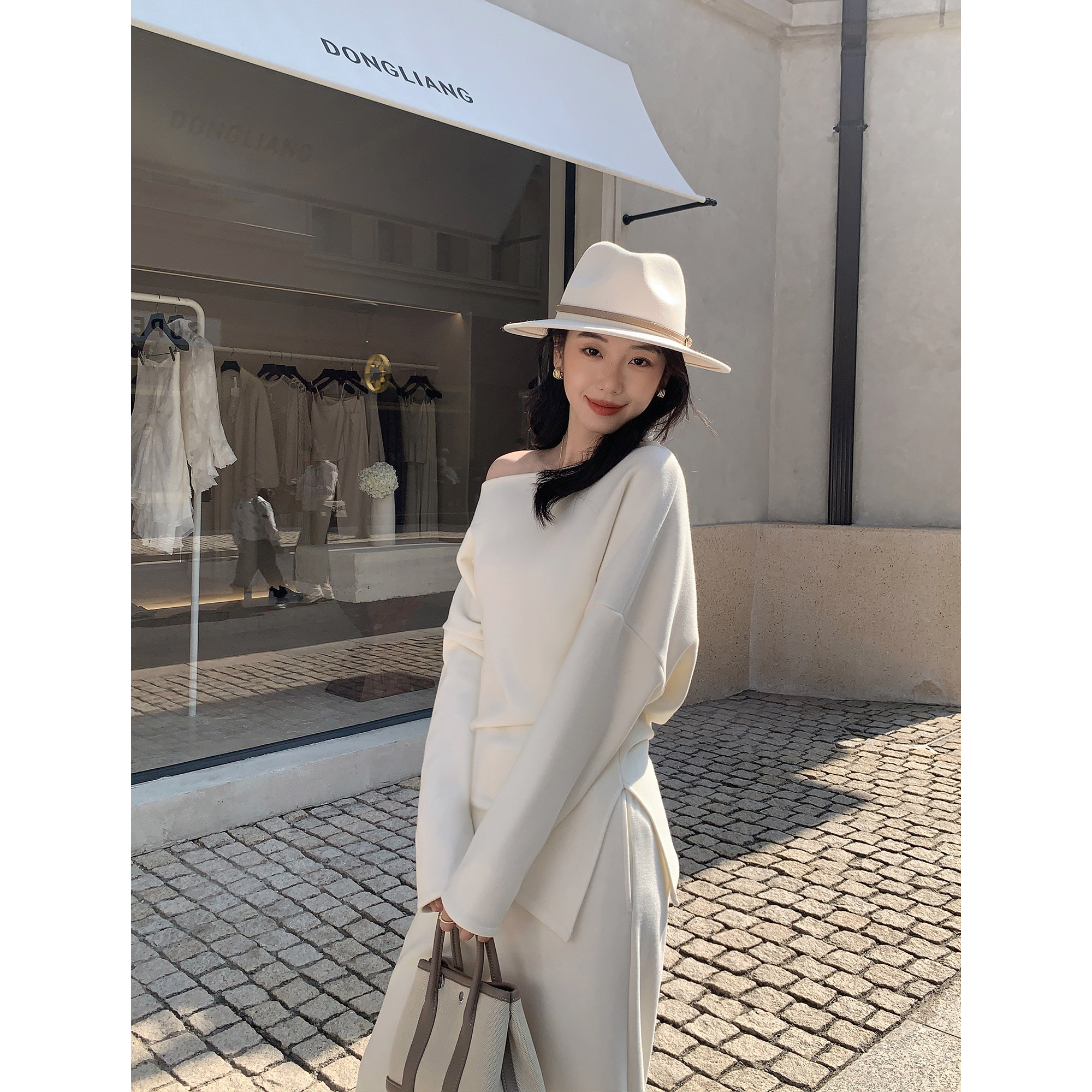 MULVAN 时髦东区 慵懒风不规则斜肩针织衫女垂感阔腿休闲长裤套装,女装/女士精品,时尚套装,淘宝优惠券,粉丝福利购,淘宝优惠卷