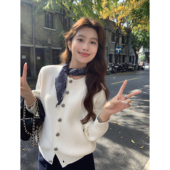 米白气质圆领开衫 MULVAN 悸动时刻 外套女慵懒感宽松软糯针织毛衣