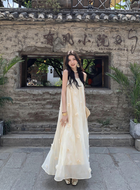 MULVAN 甜妹小裙子~气质吊带长裙仙女海边度假宽松雪纺连衣裙