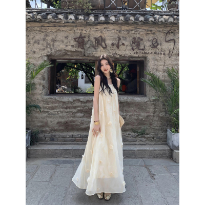 MULVAN 巨美小裙子~甜妹吊带长裙气质仙女海边度假宽松雪纺连衣裙