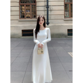 针织露背连衣裙女芭蕾风修身 MULVAN 现货7折 包臀气质A字长裙
