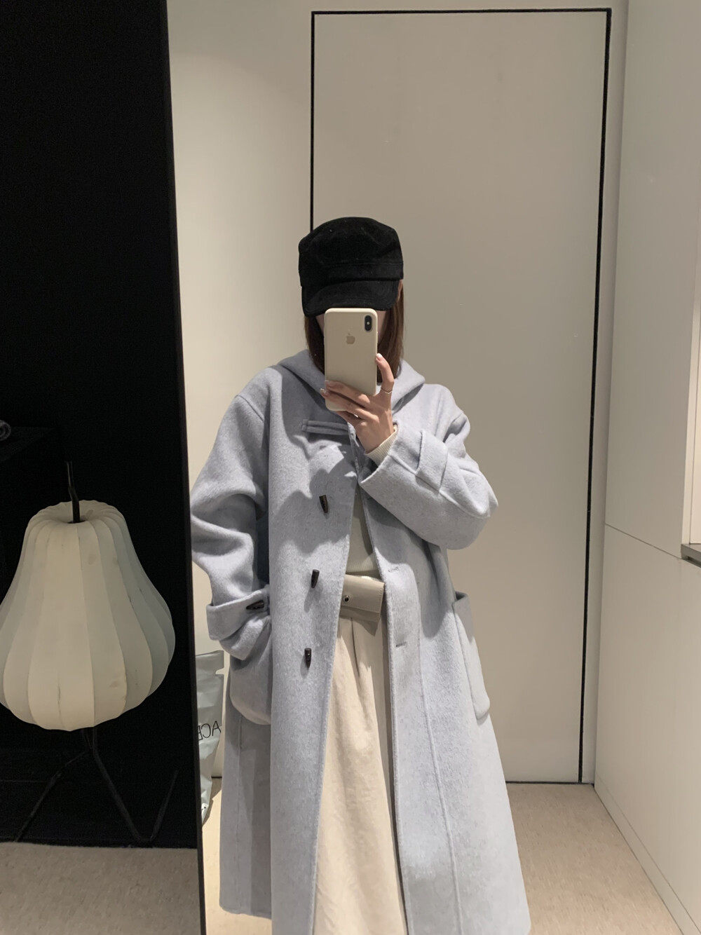 冬日氛围温婉文艺连帽牛角扣大口袋显瘦长款羊毛外套女含100%澳毛