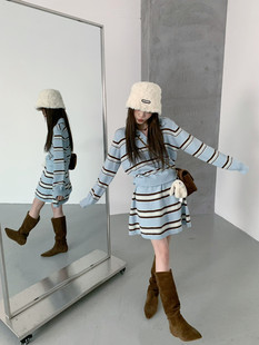 青春活力grapestone 葡萄籽】精致约会出游针织衫+半身裙套装女