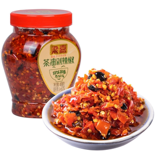 即食下饭菜湖南特产拌面佐餐辣椒酱调味料 梁嘉茶油剁辣椒458g瓶装
