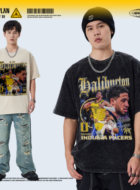 摇滚计划球星泰里斯·哈利伯顿复古印花短袖透气篮球T恤潮男学生