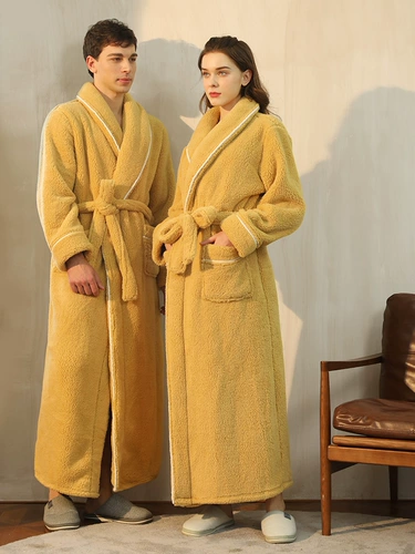 Мужской демисезонный длинный двусторонний флисовый банный халат, бархатная зимняя пижама для влюбленных, большой размер, увеличенная толщина