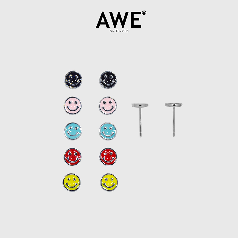 AWE官方彩色笑脸S925银耳钉