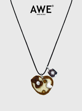 AWE锆石小熊爱心吊坠圣诞项链学生党小众设计毛衣链长款秋冬百搭